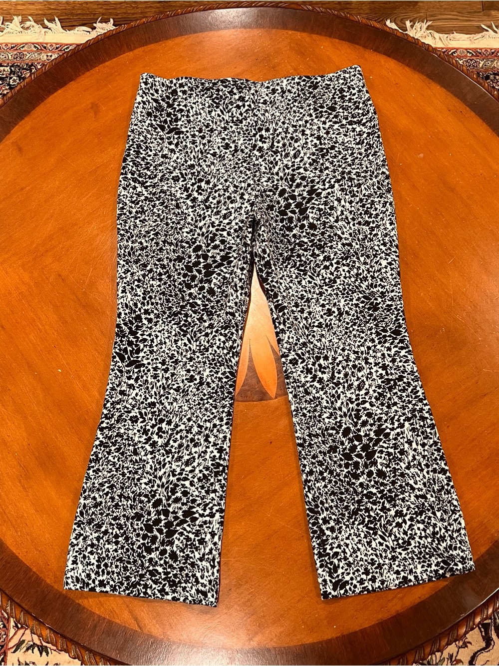 Maeve By Anthropologie Fleur The Margot Kick Flare Pant Black/White Large Crop - Picture 5 of 16